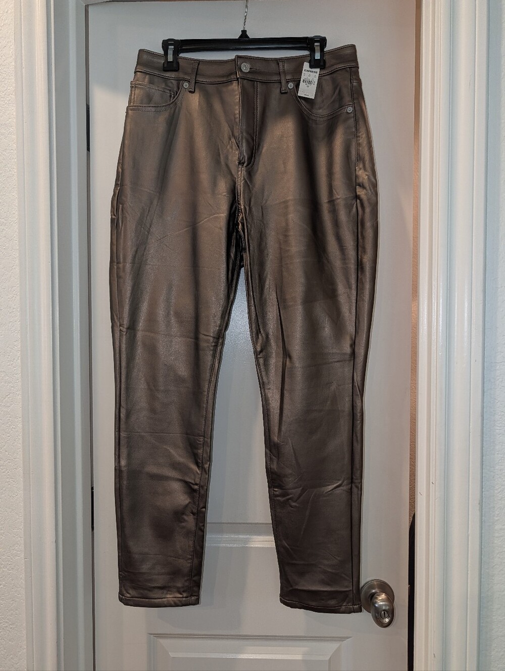 Women's Metallic Gold Faux-Leather Jeans